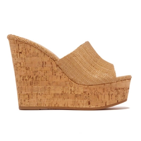 Nude Raffia Cork Platform Wedge - Picture 6 of 9